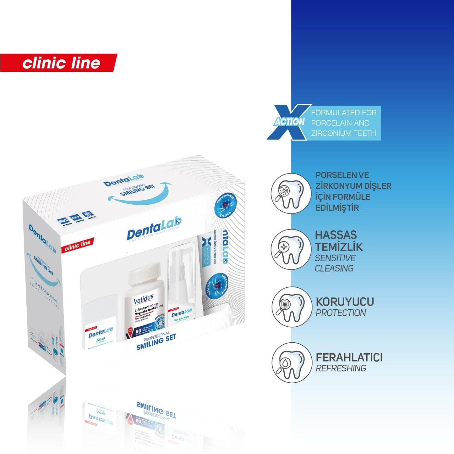 Dentalab Clinic Professional Smile Series Tandpasta, Verzorgingsspray, Kauwtabletten, Tandenborstel, Floss