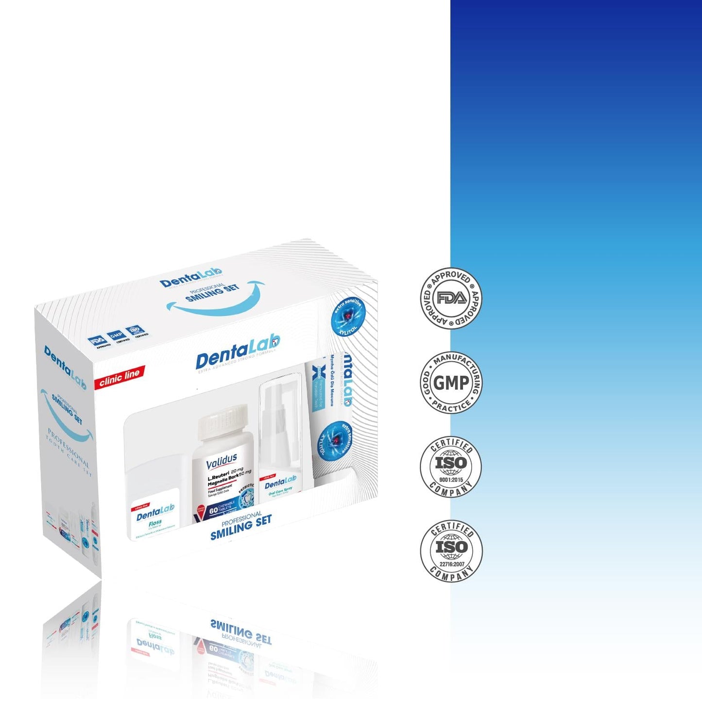 Dentalab Clinic Professional Smile Series Tandpasta, Verzorgingsspray, Kauwtabletten, Tandenborstel, Floss