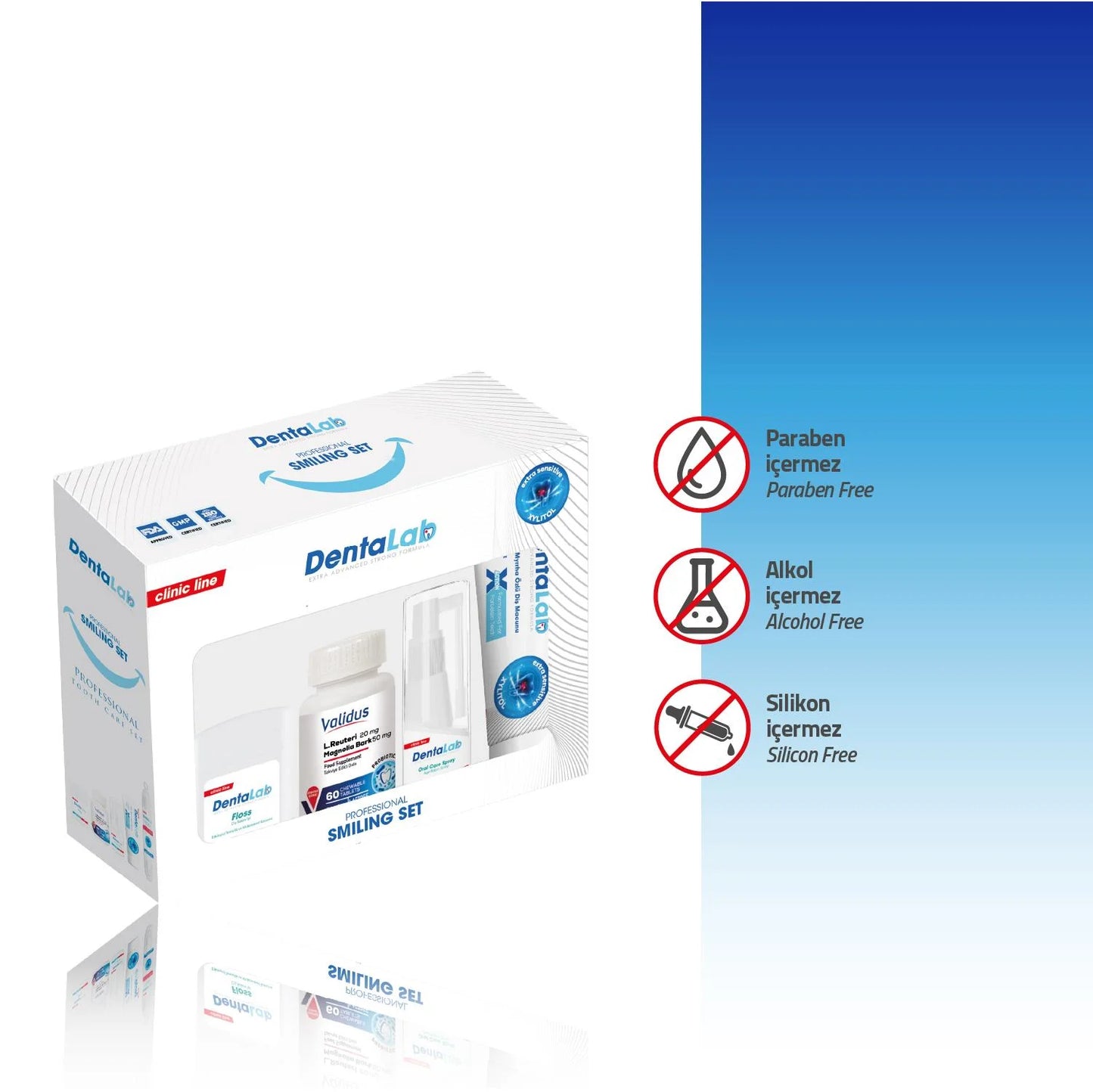 Dentalab Clinic Professional Smile Series Tandpasta, Verzorgingsspray, Kauwtabletten, Tandenborstel, Floss
